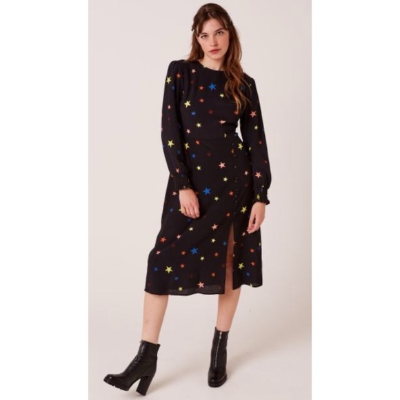 EUC Nobody’s Child Black Star Celestial Stars Colorful Star Georgie Midi Dress 8 - Picture 8 of 10